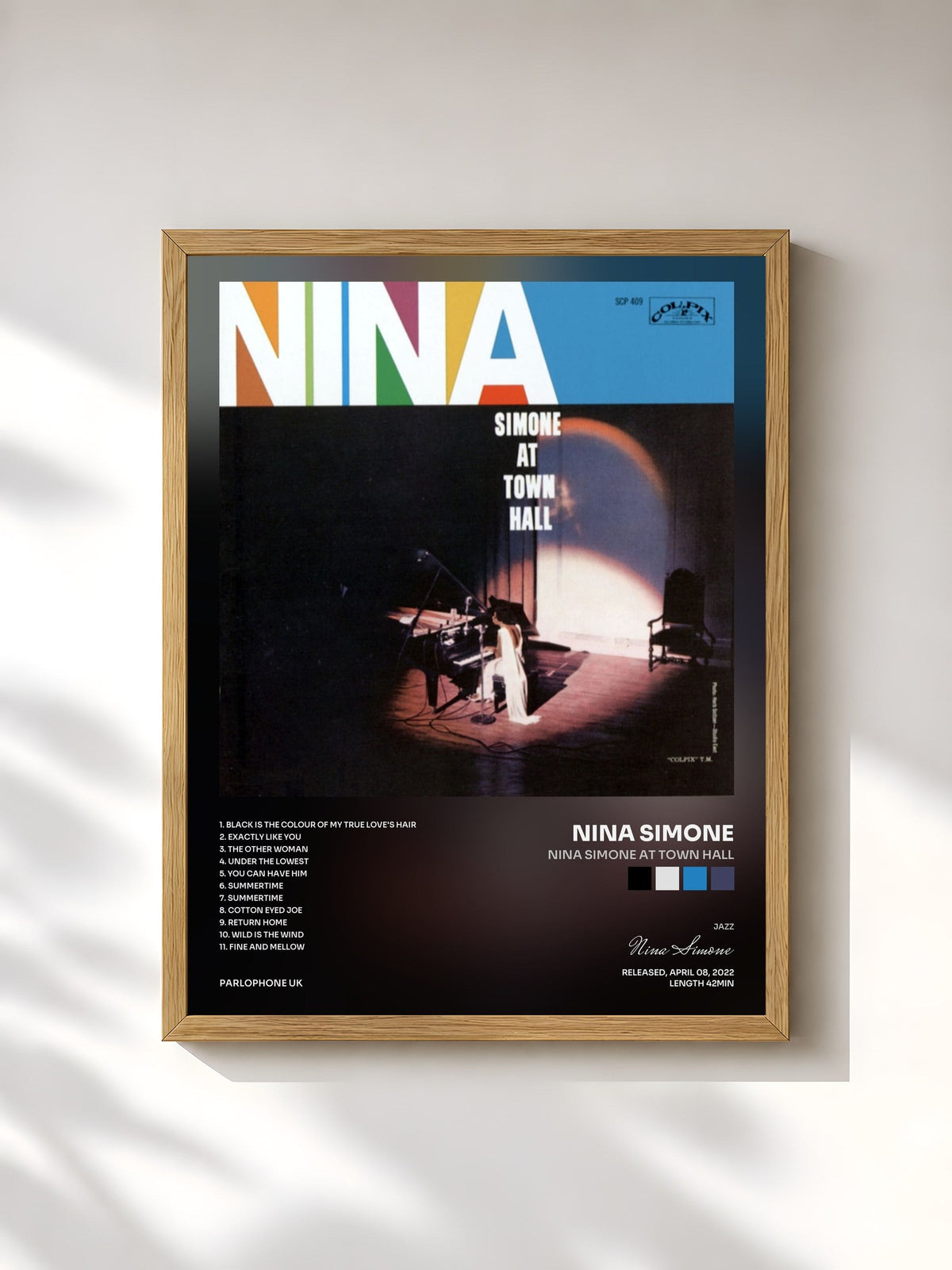 #bois Tableau de l'album Nina Simone at Town Hall de Nina Simone, cadre en bois brut, imprimé et encadré en France