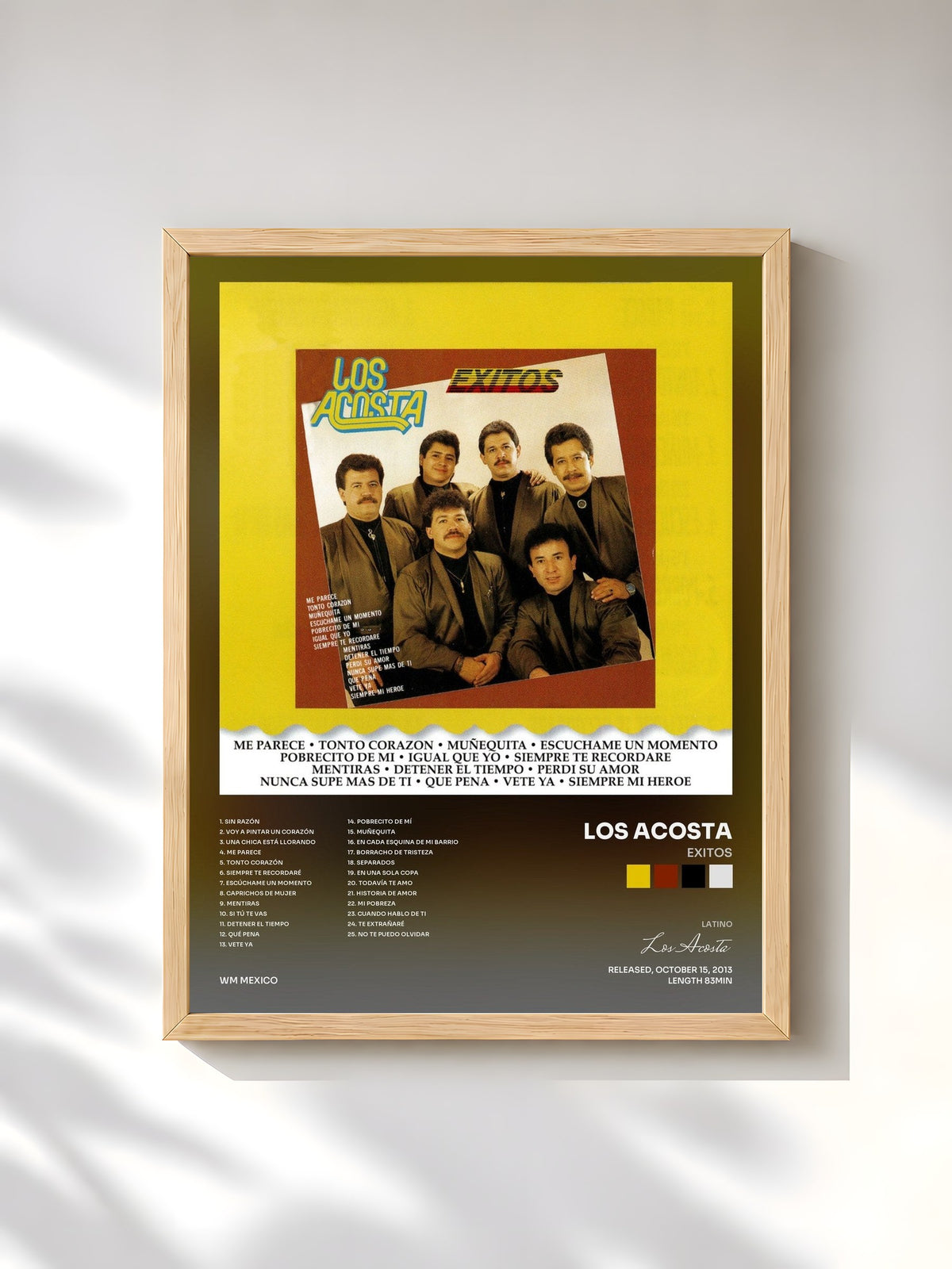 #bois Tableau de l'album Exitos de Los Acosta, cadre en bois brut, imprimé et encadré en France