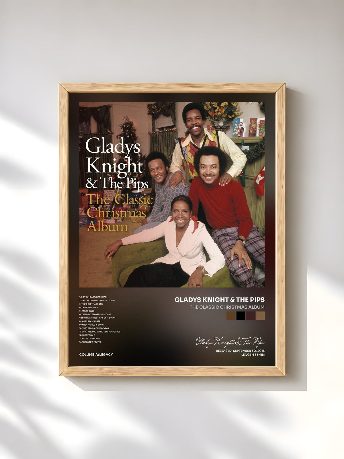 #bois Tableau de l'album The Classic Christmas Album de Gladys Knight & The Pips, cadre en bois brut, imprimé et encadré en France