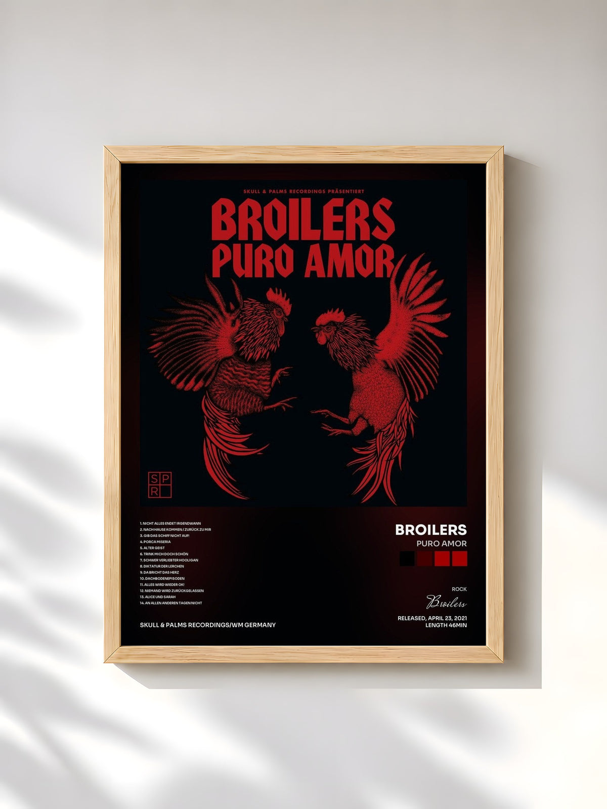 #bois Tableau de l'album Puro Amor de Broilers, cadre en bois brut, imprimé et encadré en France