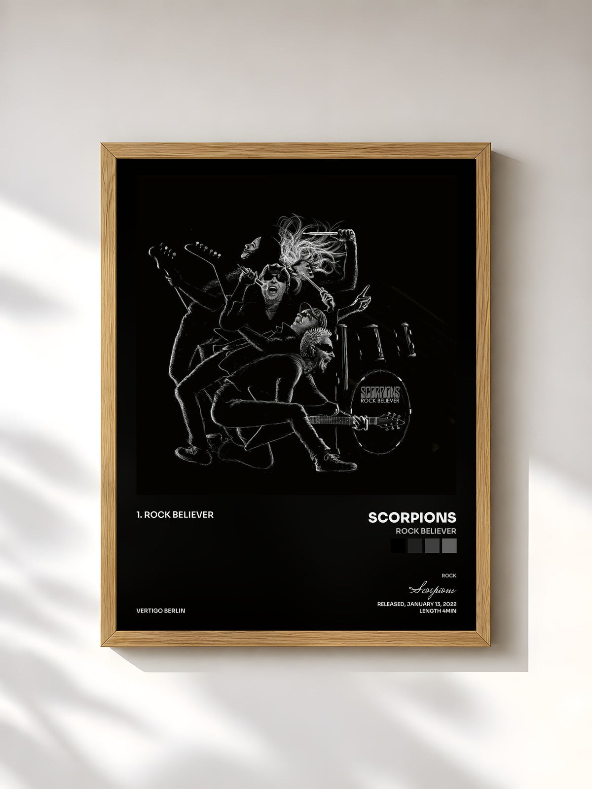 #bois Tableau de l'album Rock Believer de Scorpions, cadre en bois brut, imprimé et encadré en France