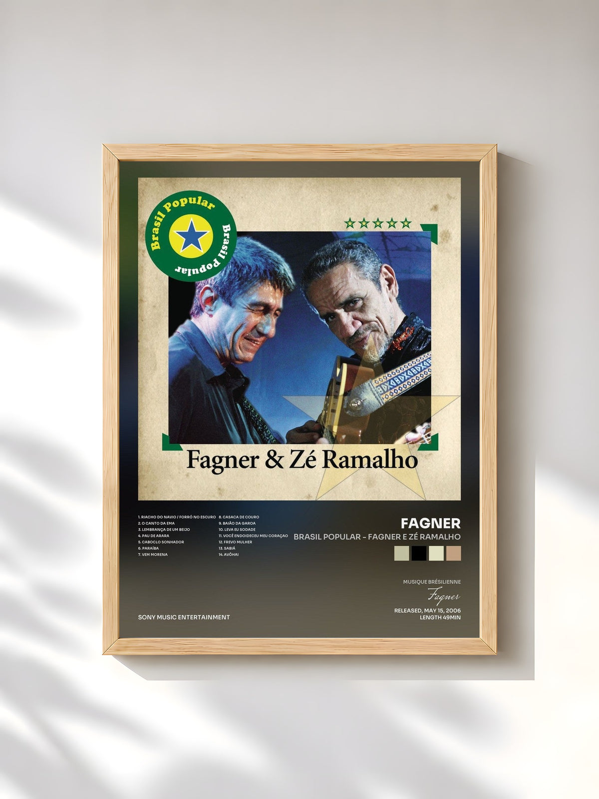 #bois Tableau de l'album Brasil Popular - Fagner E Zé Ramalho de Fagner, cadre en bois brut, imprimé et encadré en France
