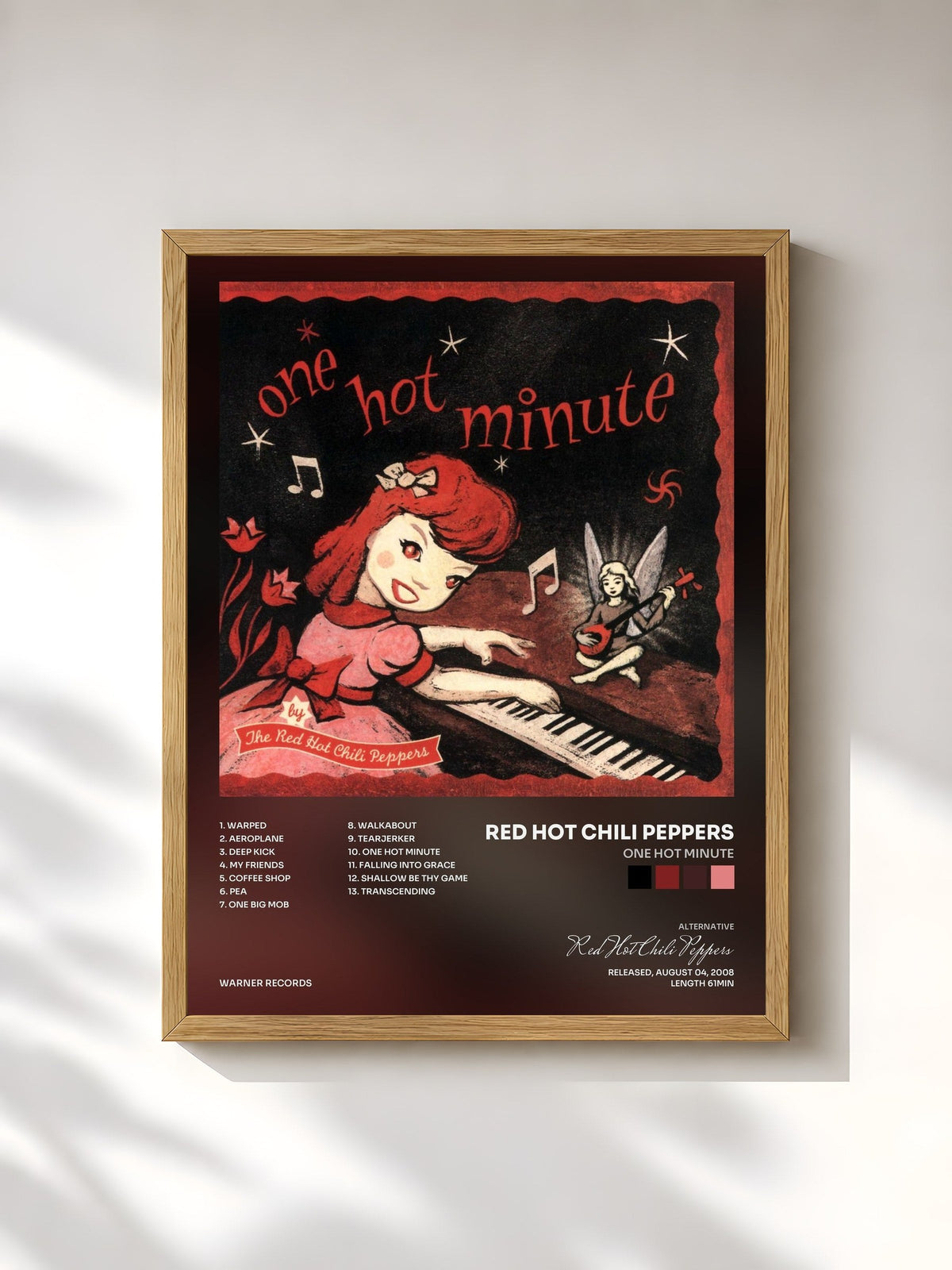 #bois Tableau de l'album One Hot Minute de Red Hot Chili Peppers, cadre en bois brut, imprimé et encadré en France