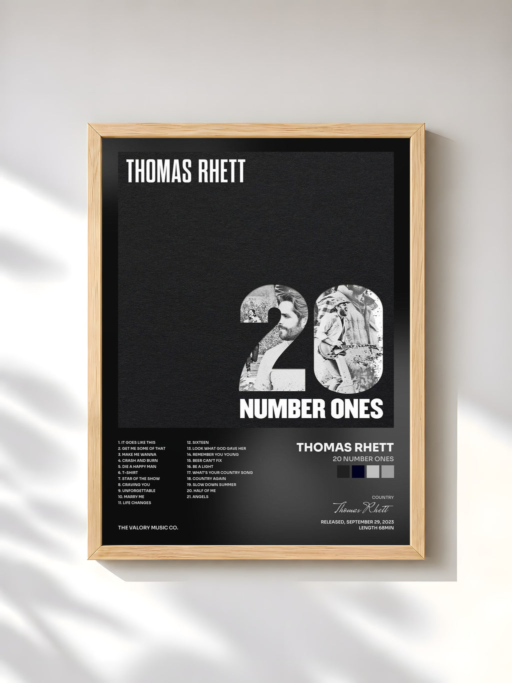 #bois Tableau de l'album 20 Number Ones de Thomas Rhett, cadre en bois brut, imprimé et encadré en France