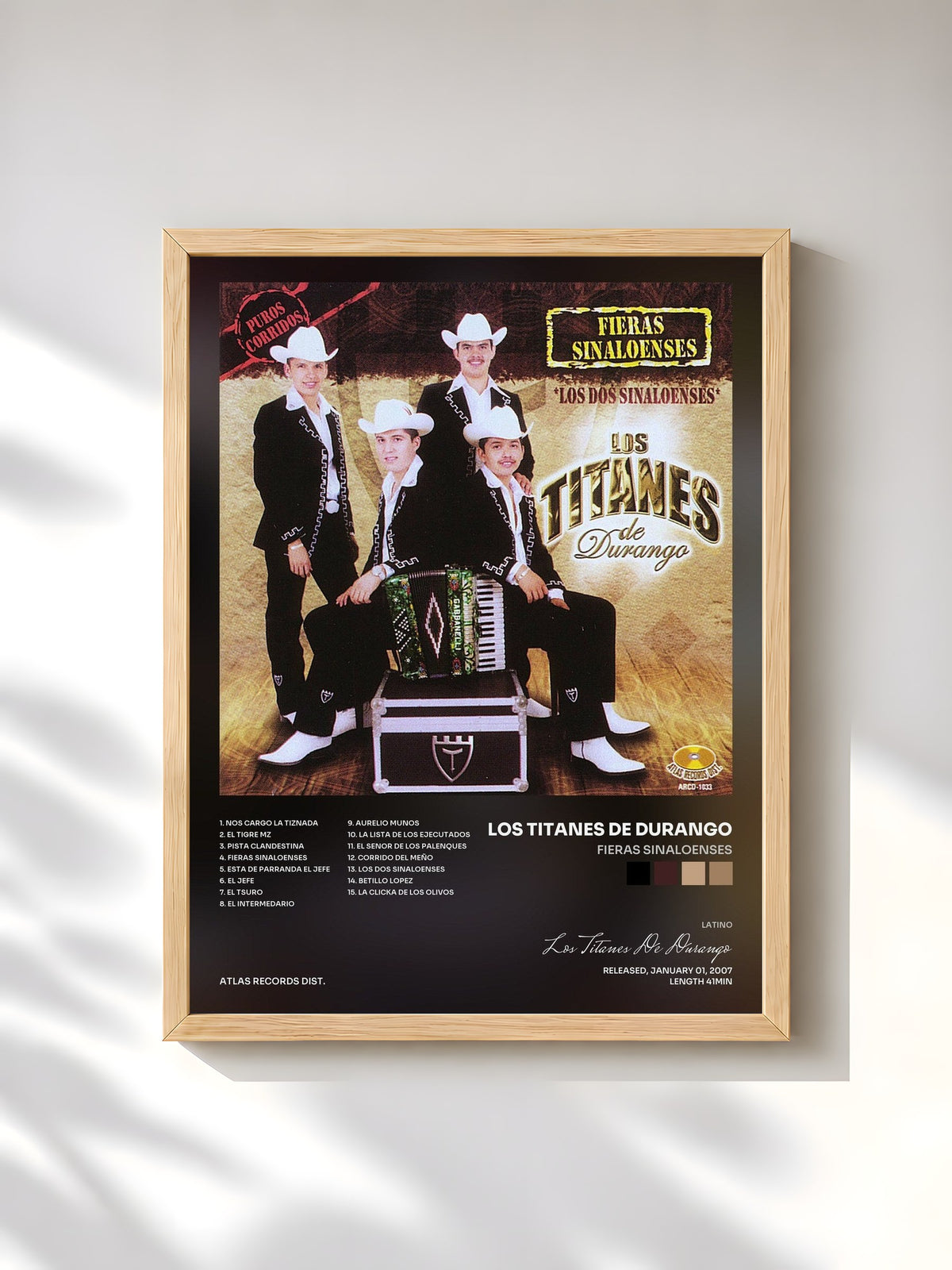 #bois Tableau de l'album Fieras Sinaloenses de Los Titanes De Durango, cadre en bois brut, imprimé et encadré en France