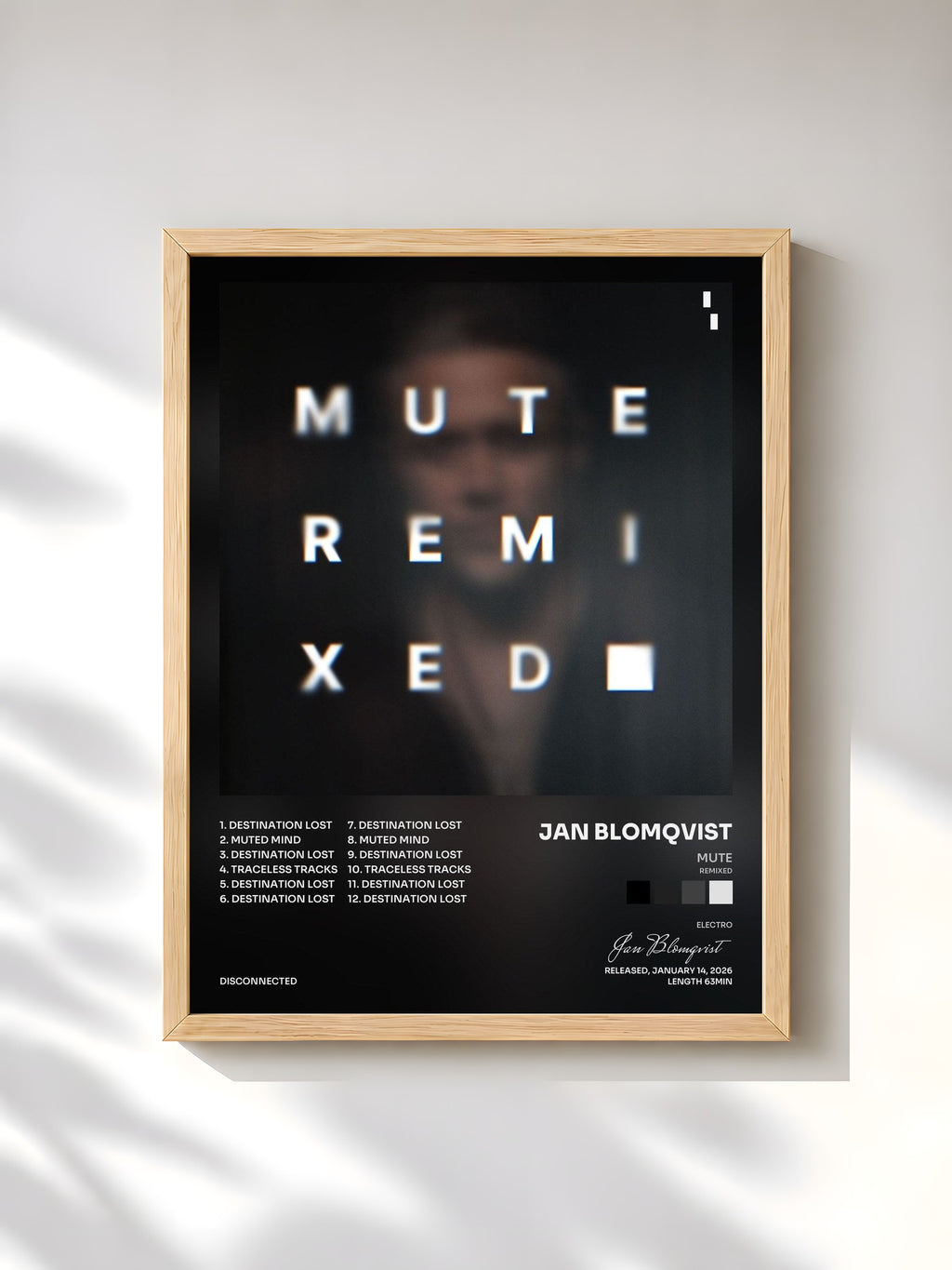 #bois Tableau de l'album MUTE (Remixed) de Jan Blomqvist, cadre en bois brut, imprimé et encadré en France