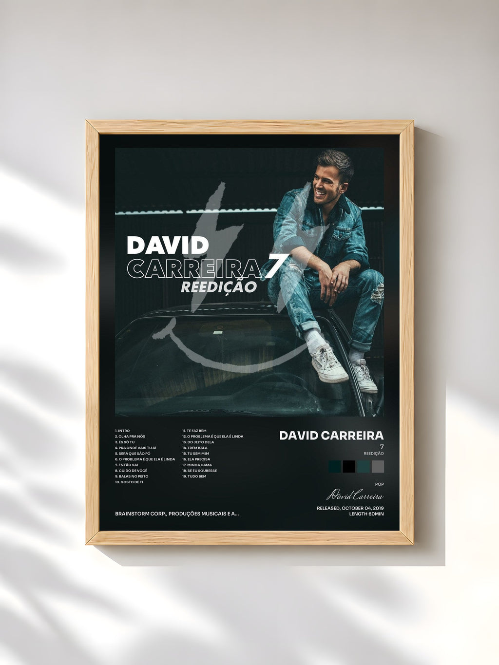 #bois Tableau de l'album 7 (Reedição) de David Carreira, cadre en bois brut, imprimé et encadré en France