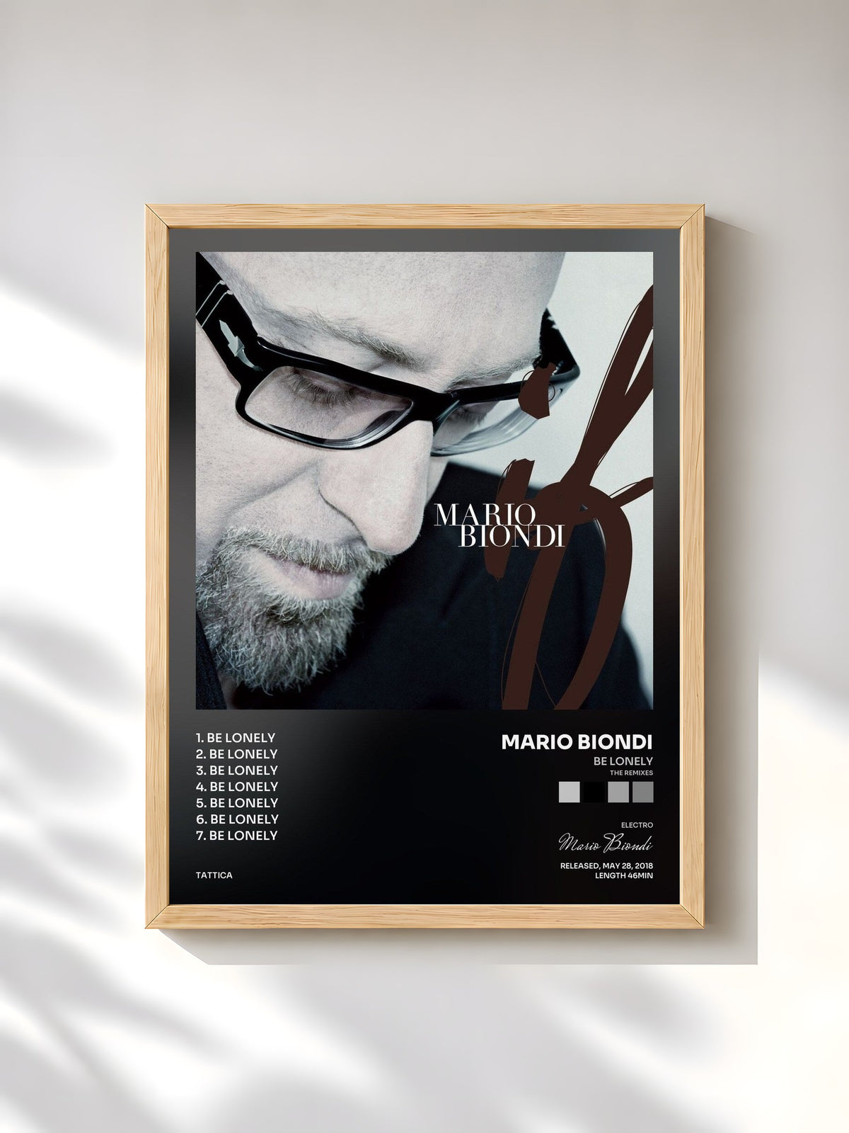 #bois Tableau de l'album Be Lonely (The Remixes) de Mario Biondi, cadre en bois brut, imprimé et encadré en France