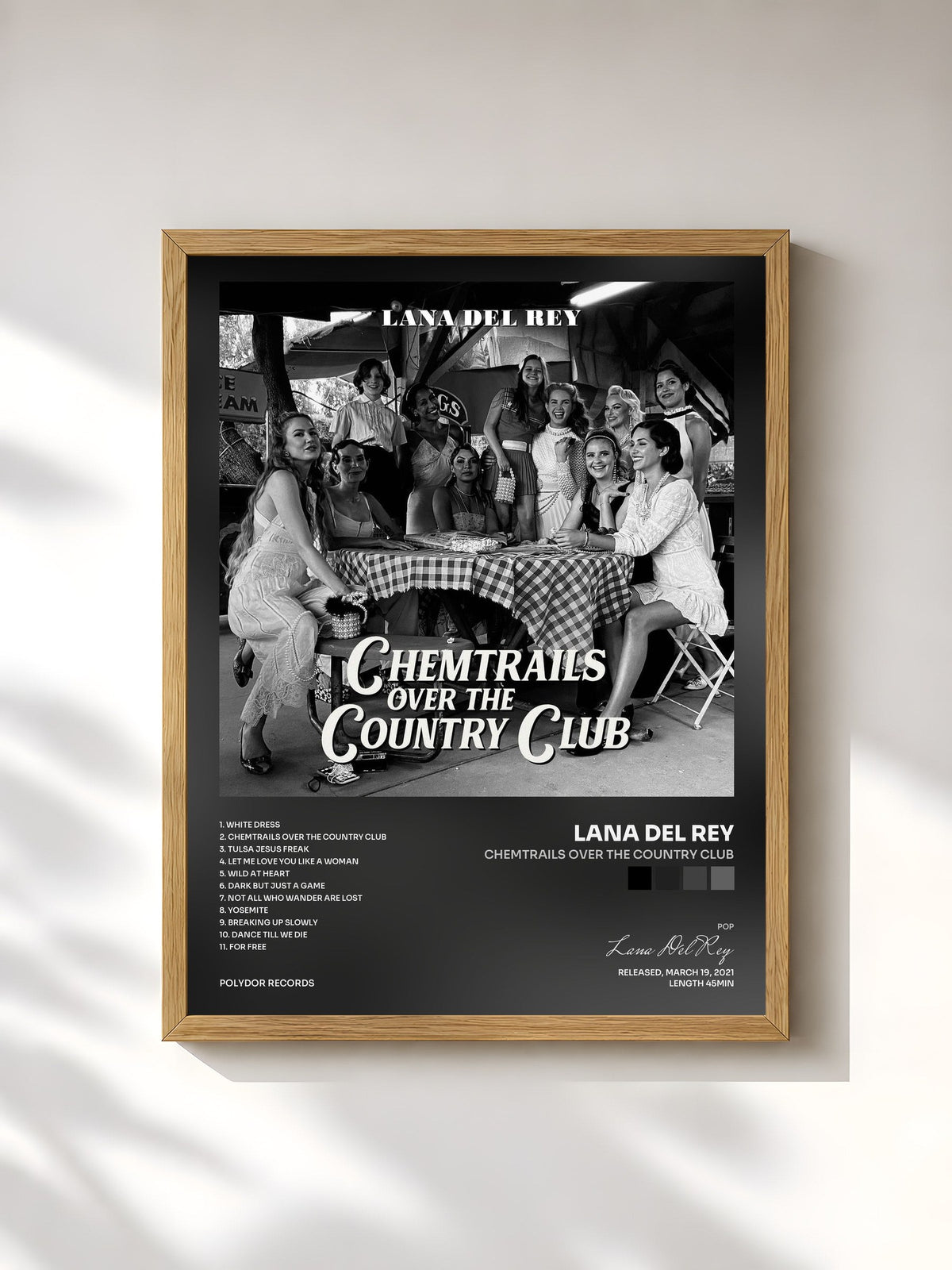 #bois Tableau de l'album Chemtrails Over The Country Club de Lana Del Rey, cadre en bois brut, imprimé et encadré en France