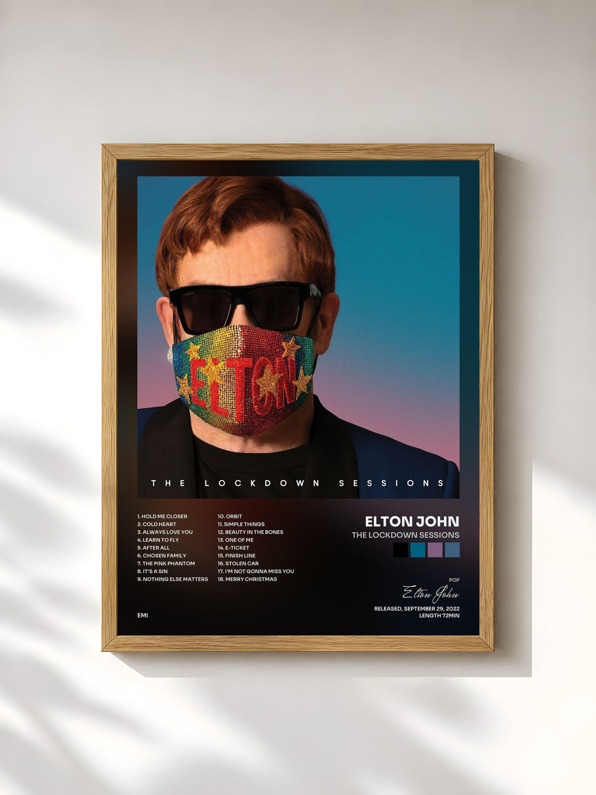 #bois Tableau de l'album The Lockdown Sessions de Elton John, cadre en bois brut, imprimé et encadré en France