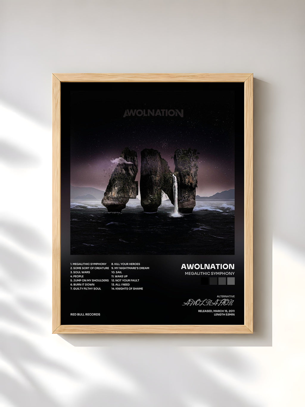 #bois Tableau de l'album Megalithic Symphony de AWOLNATION, cadre en bois brut, imprimé et encadré en France