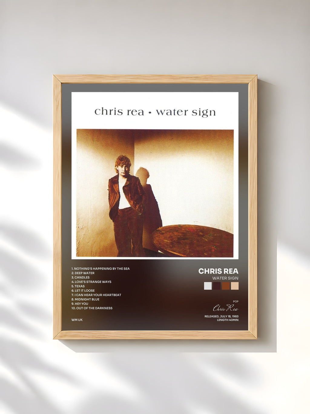 #bois Tableau de l'album Water Sign de Chris Rea, cadre en bois brut, imprimé et encadré en France