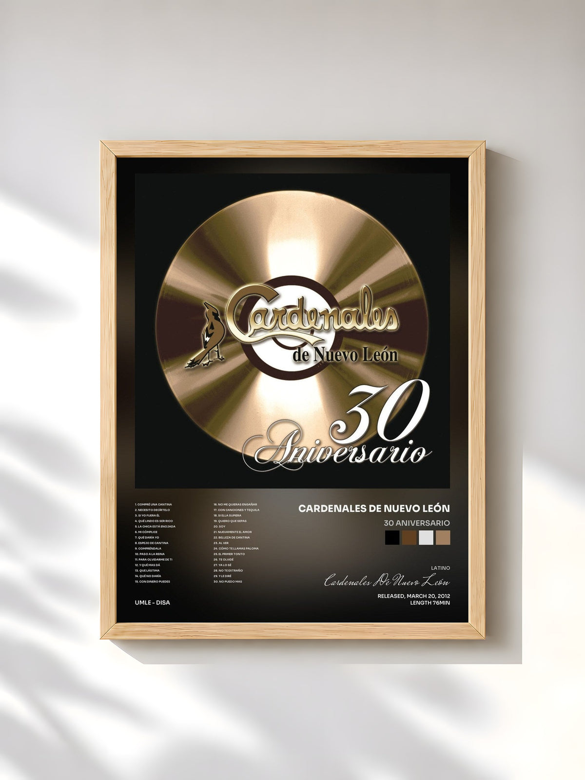 #bois Tableau de l'album 30 Aniversario de Cardenales De Nuevo León, cadre en bois brut, imprimé et encadré en France