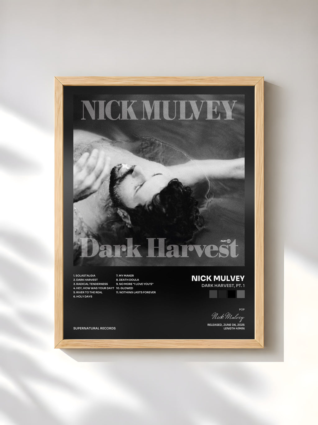 #bois Tableau de l'album Dark Harvest, Pt. 1 de Nick Mulvey, cadre en bois brut, imprimé et encadré en France