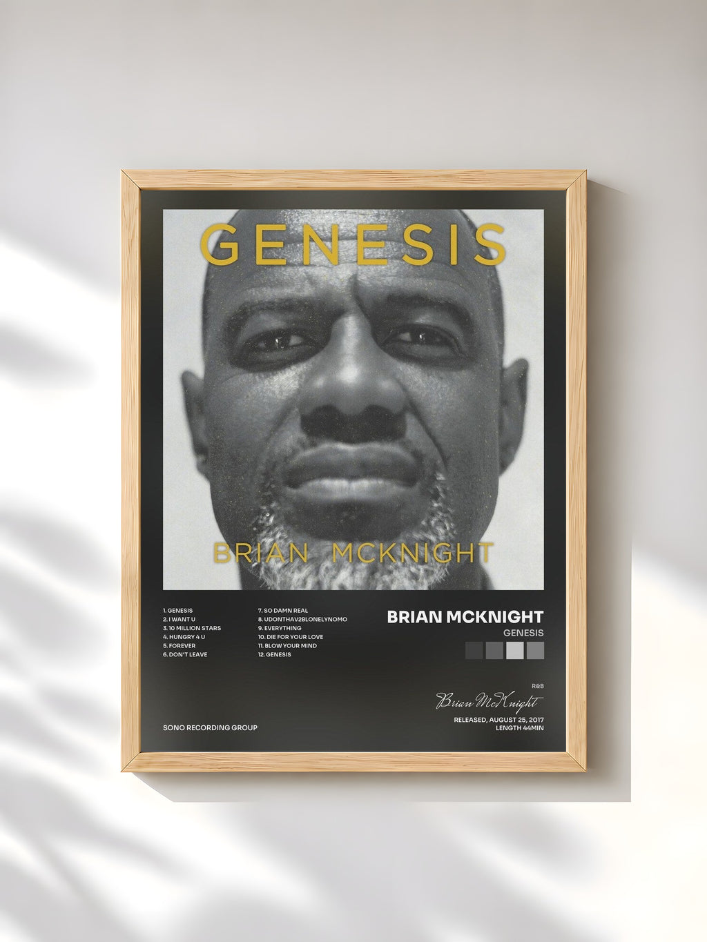 #bois Tableau de l'album Genesis de Brian McKnight, cadre en bois brut, imprimé et encadré en France