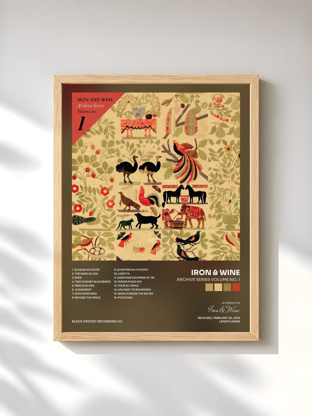 #bois Tableau de l'album Archive Series Volume No. 1 de Iron & Wine, cadre en bois brut, imprimé et encadré en France