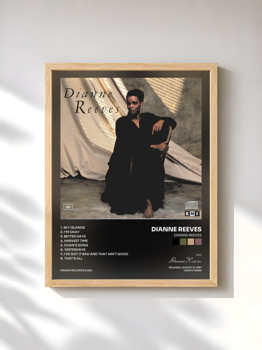 #bois Tableau de l'album Dianne Reeves de Dianne Reeves, cadre en bois brut, imprimé et encadré en France
