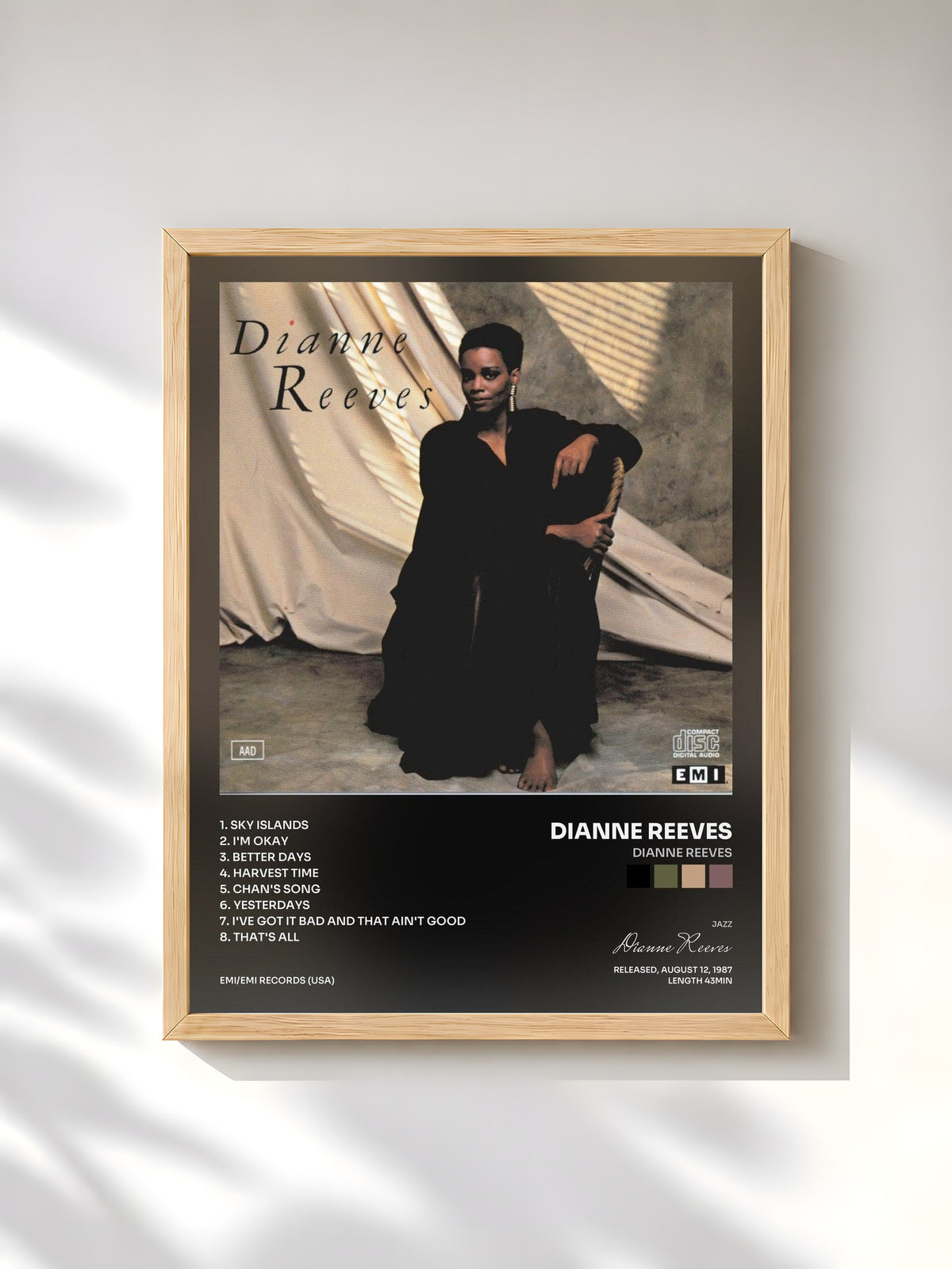 #bois Tableau de l'album Dianne Reeves de Dianne Reeves, cadre en bois brut, imprimé et encadré en France