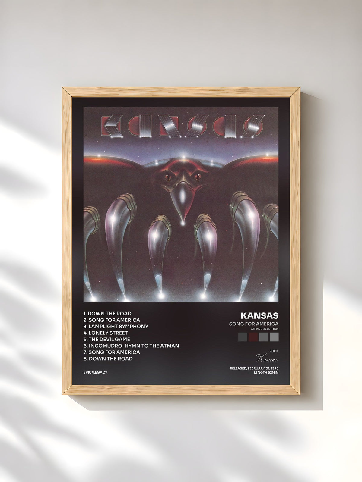 #bois Tableau de l'album Song For America (Expanded Edition) de Kansas, cadre en bois brut, imprimé et encadré en France