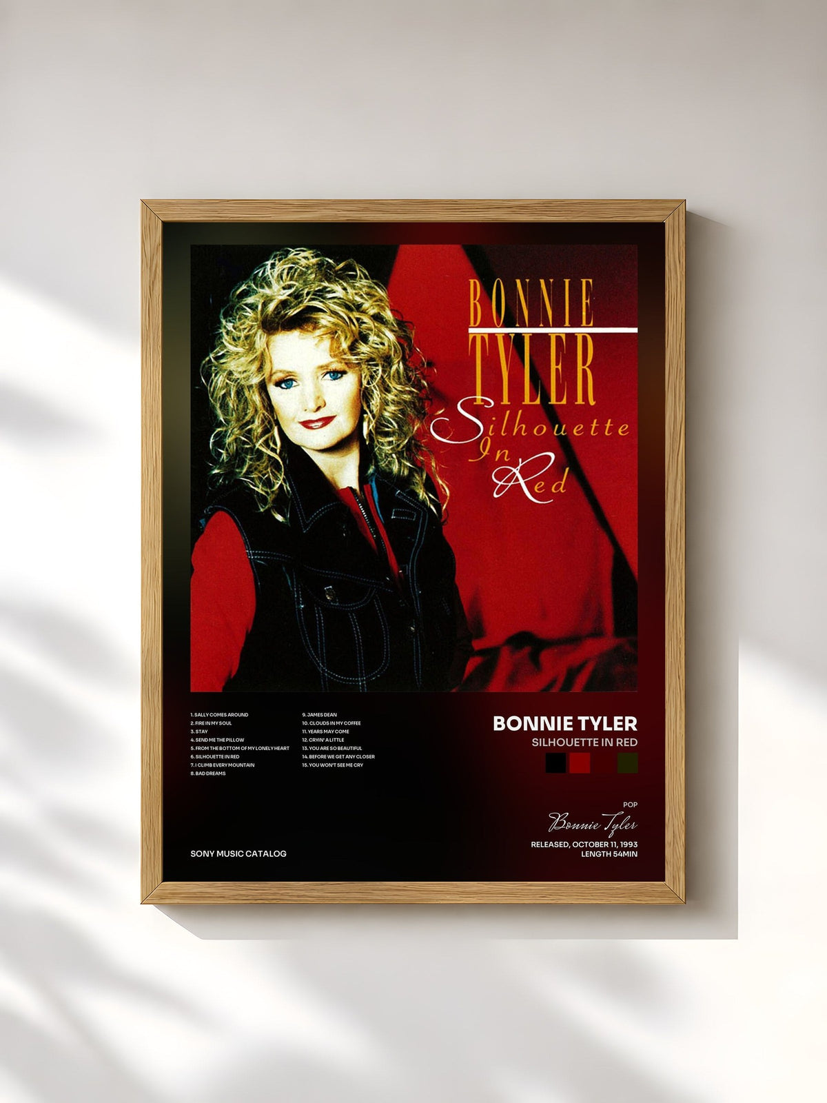 #bois Tableau de l'album Silhouette In Red de Bonnie Tyler, cadre en bois brut, imprimé et encadré en France