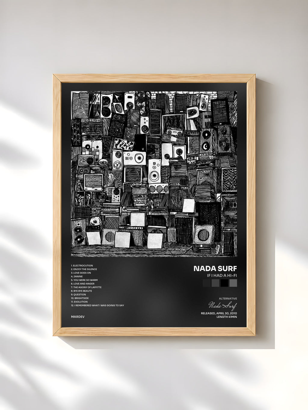 #bois Tableau de l'album If I Had A Hi-Fi de Nada Surf, cadre en bois brut, imprimé et encadré en France