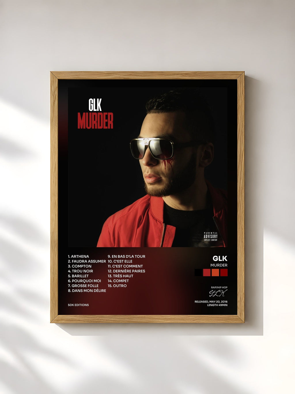 #bois Tableau de l'album Murder de GLK, cadre en bois brut, imprimé et encadré en France