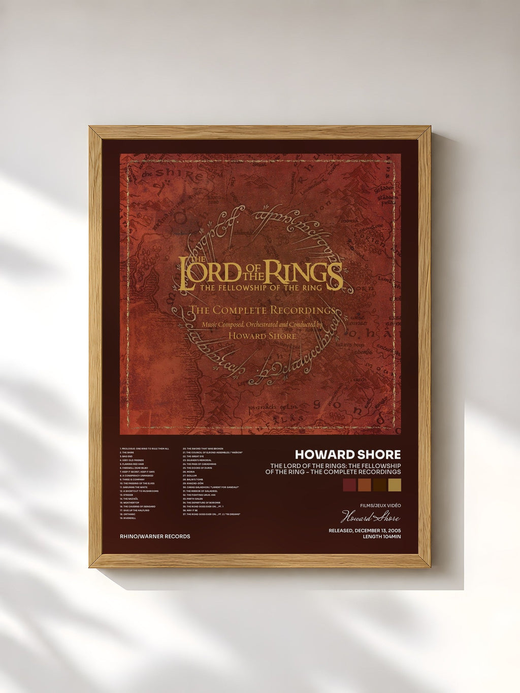 #bois Tableau de l'album The Lord of the Rings: The Fellowship of the Ring - the Complete Recordings de Howard Shore, cadre en bois brut, imprimé et encadré en France