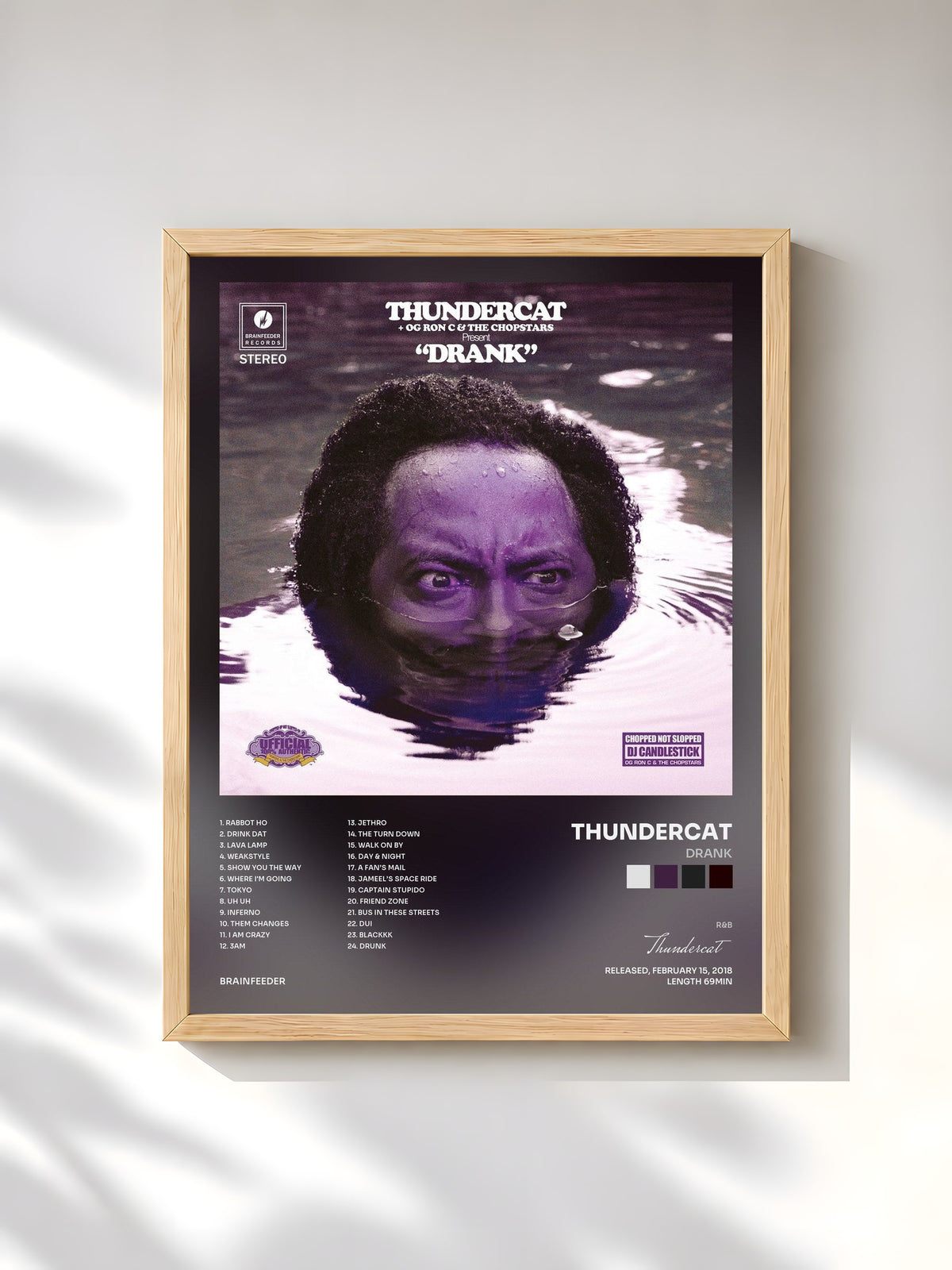 #bois Tableau de l'album Drank de Thundercat, cadre en bois brut, imprimé et encadré en France