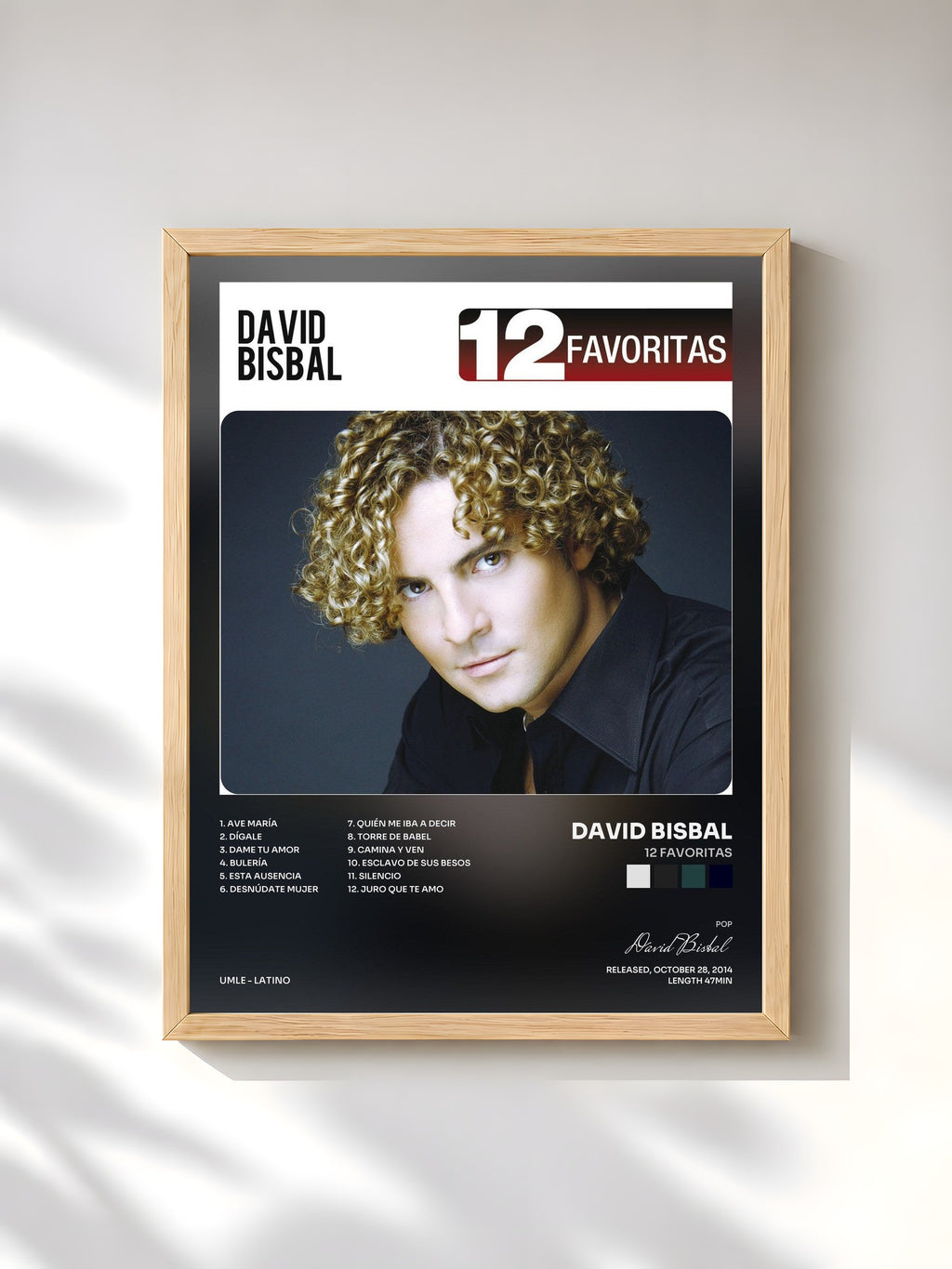 #bois Tableau de l'album 12 Favoritas de David Bisbal, cadre en bois brut, imprimé et encadré en France
