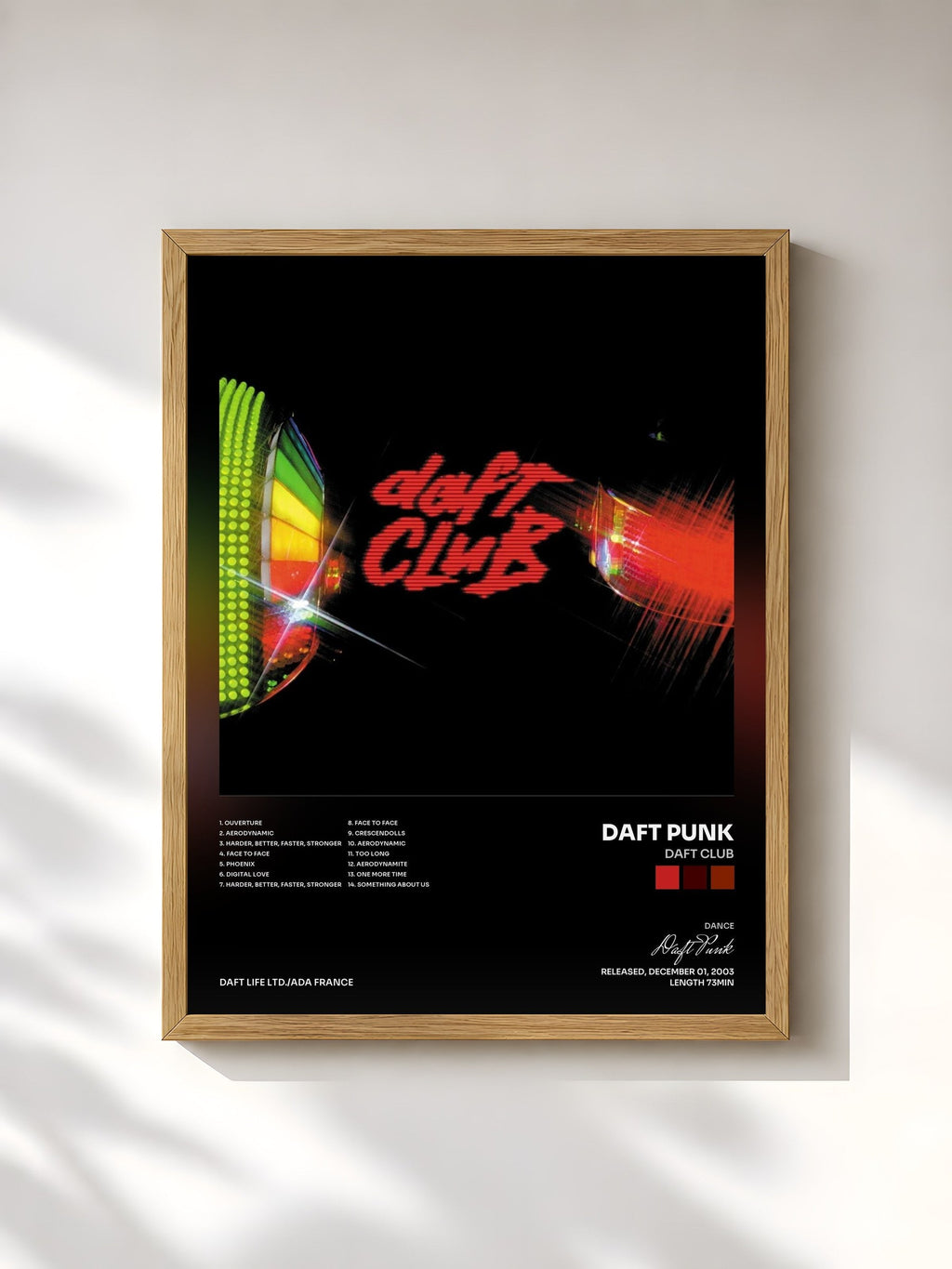 #bois Tableau de l'album Daft Club de Daft Punk, cadre en bois brut, imprimé et encadré en France