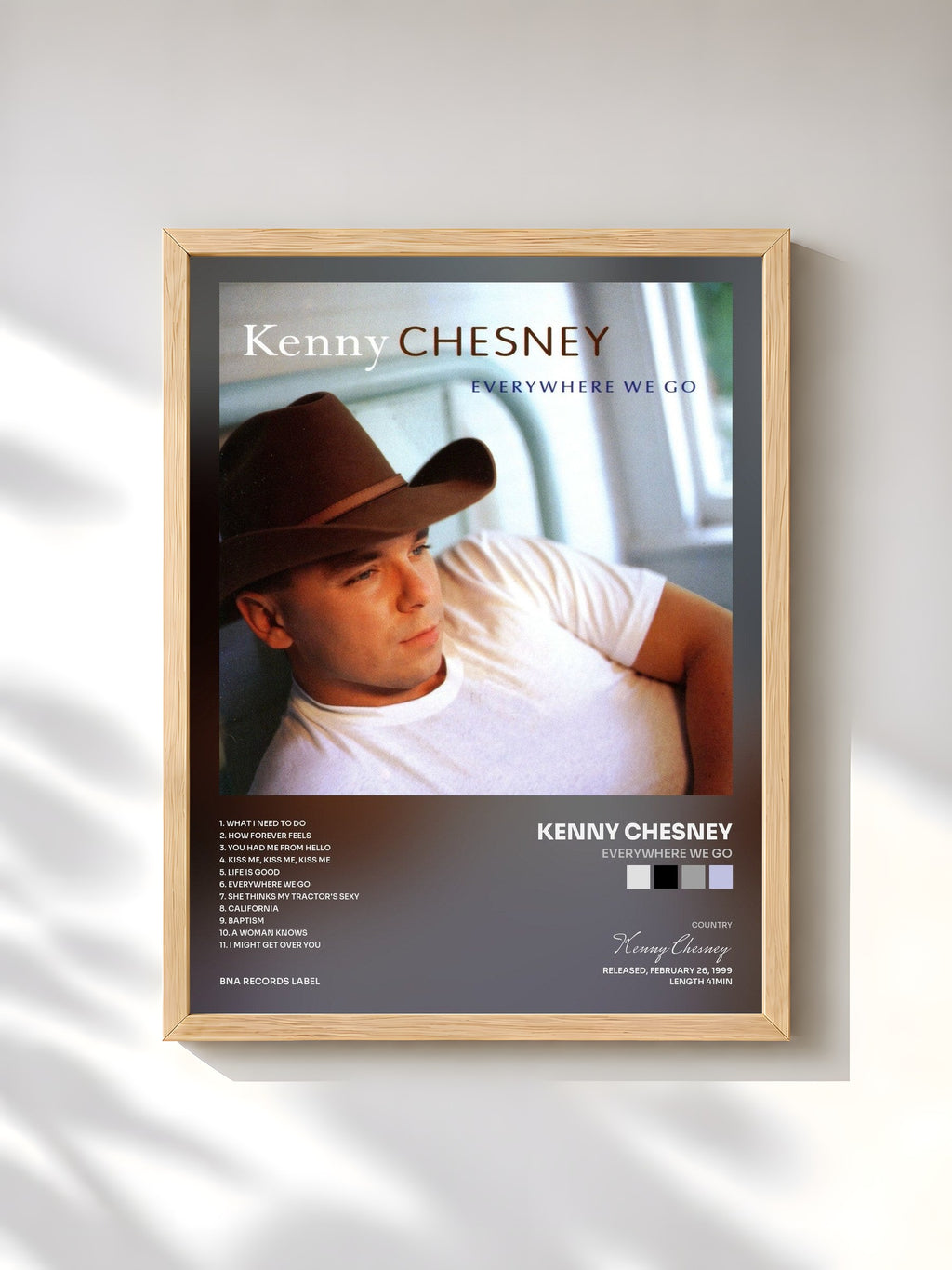 #bois Tableau de l'album Everywhere We Go de Kenny Chesney, cadre en bois brut, imprimé et encadré en France