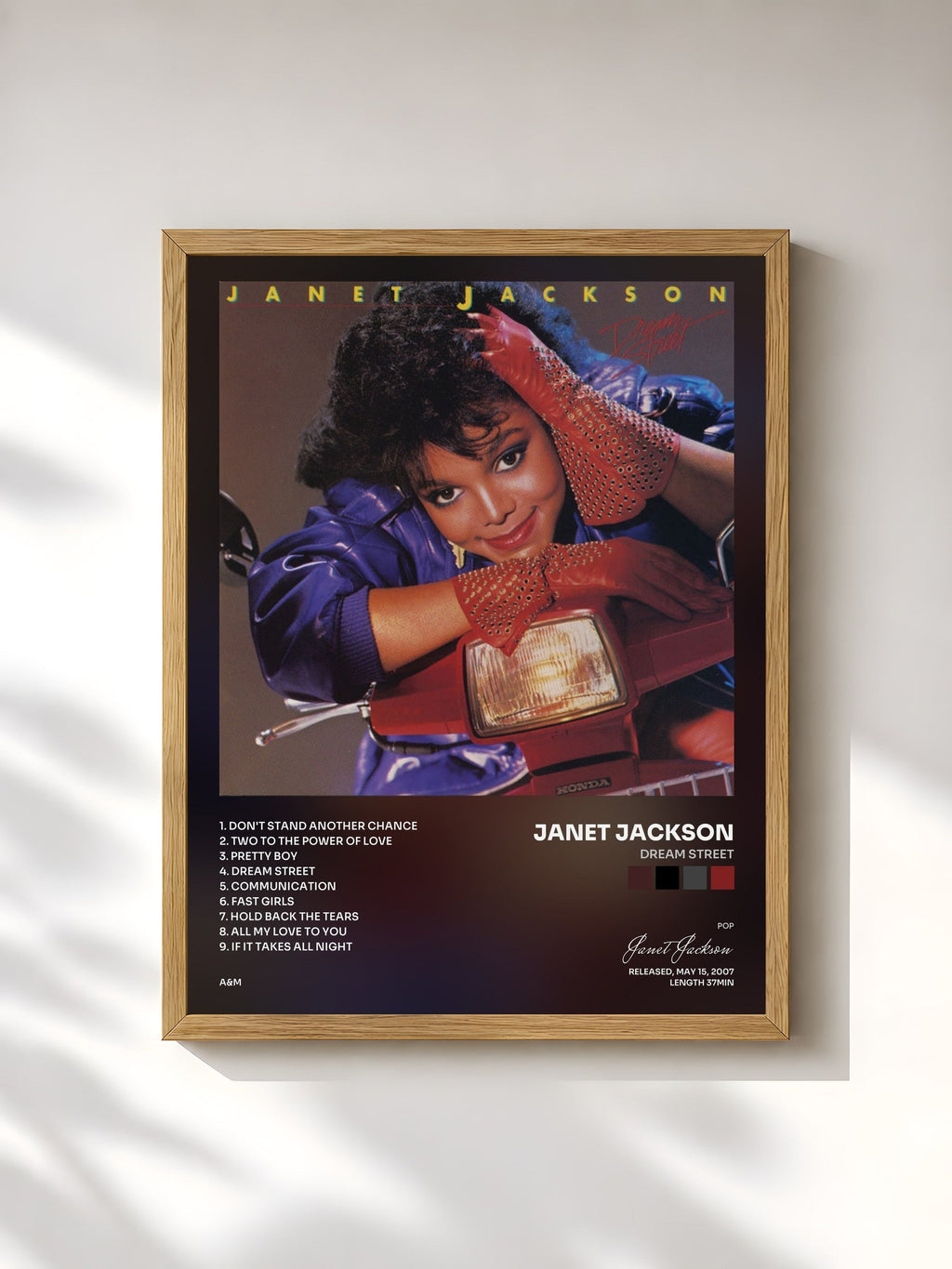 #bois Tableau de l'album Dream Street de Janet Jackson, cadre en bois brut, imprimé et encadré en France