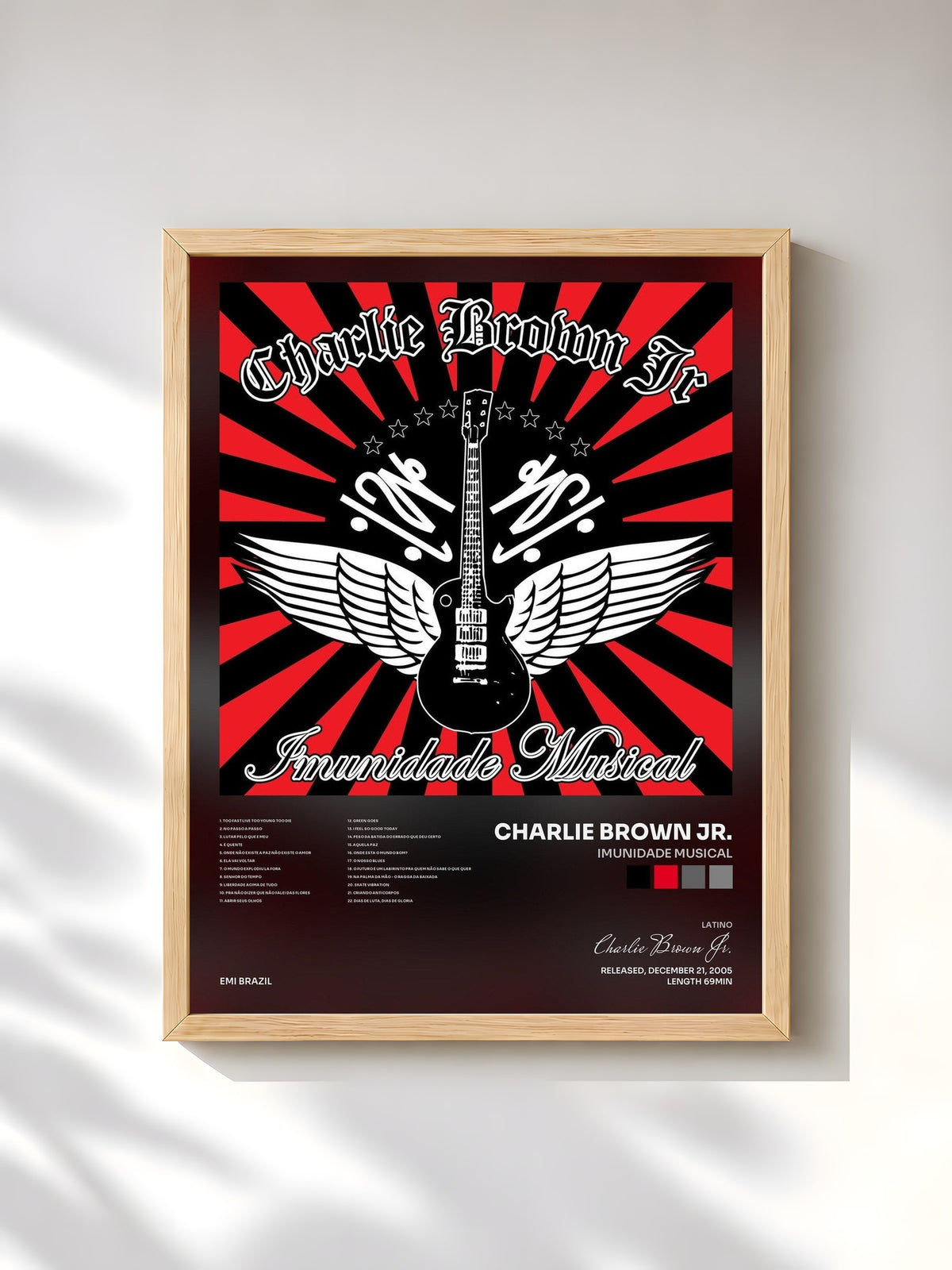 #bois Tableau de l'album Imunidade Musical de Charlie Brown Jr., cadre en bois brut, imprimé et encadré en France