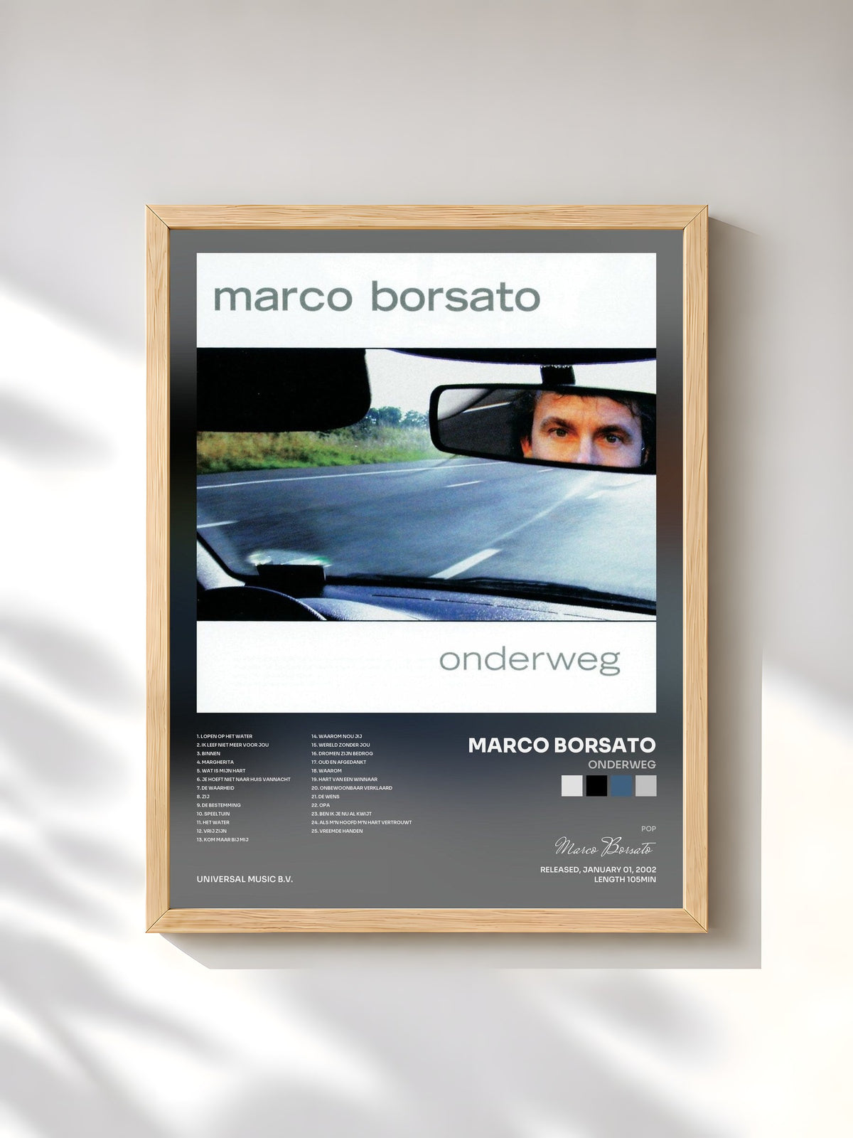 #bois Tableau de l'album Onderweg de Marco Borsato, cadre en bois brut, imprimé et encadré en France