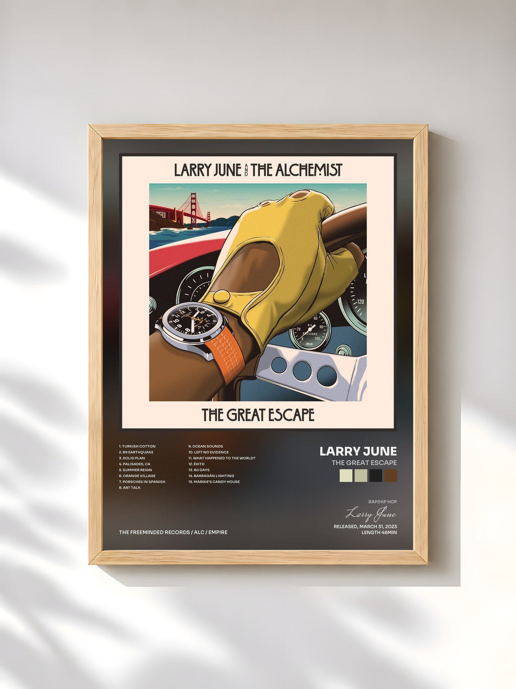 #bois Tableau de l'album The Great Escape de Larry June, cadre en bois brut, imprimé et encadré en France