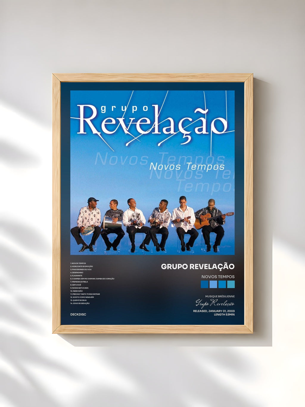 #bois Tableau de l'album Novos Tempos de Grupo Revelação, cadre en bois brut, imprimé et encadré en France
