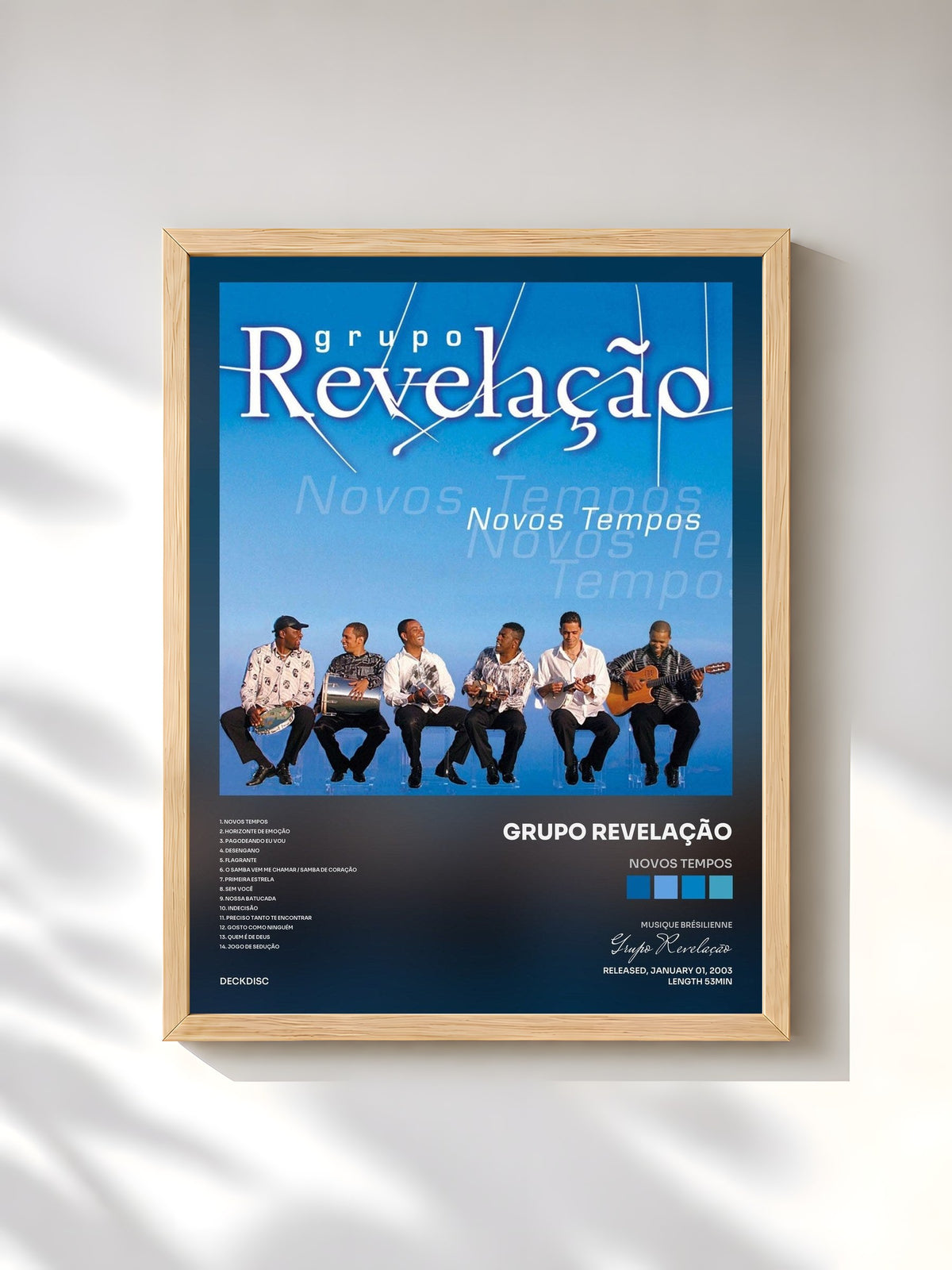 #bois Tableau de l'album Novos Tempos de Grupo Revelação, cadre en bois brut, imprimé et encadré en France