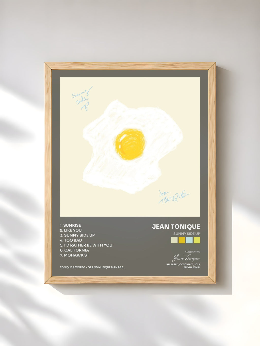 #bois Tableau de l'album sunny side up de Jean Tonique, cadre en bois brut, imprimé et encadré en France