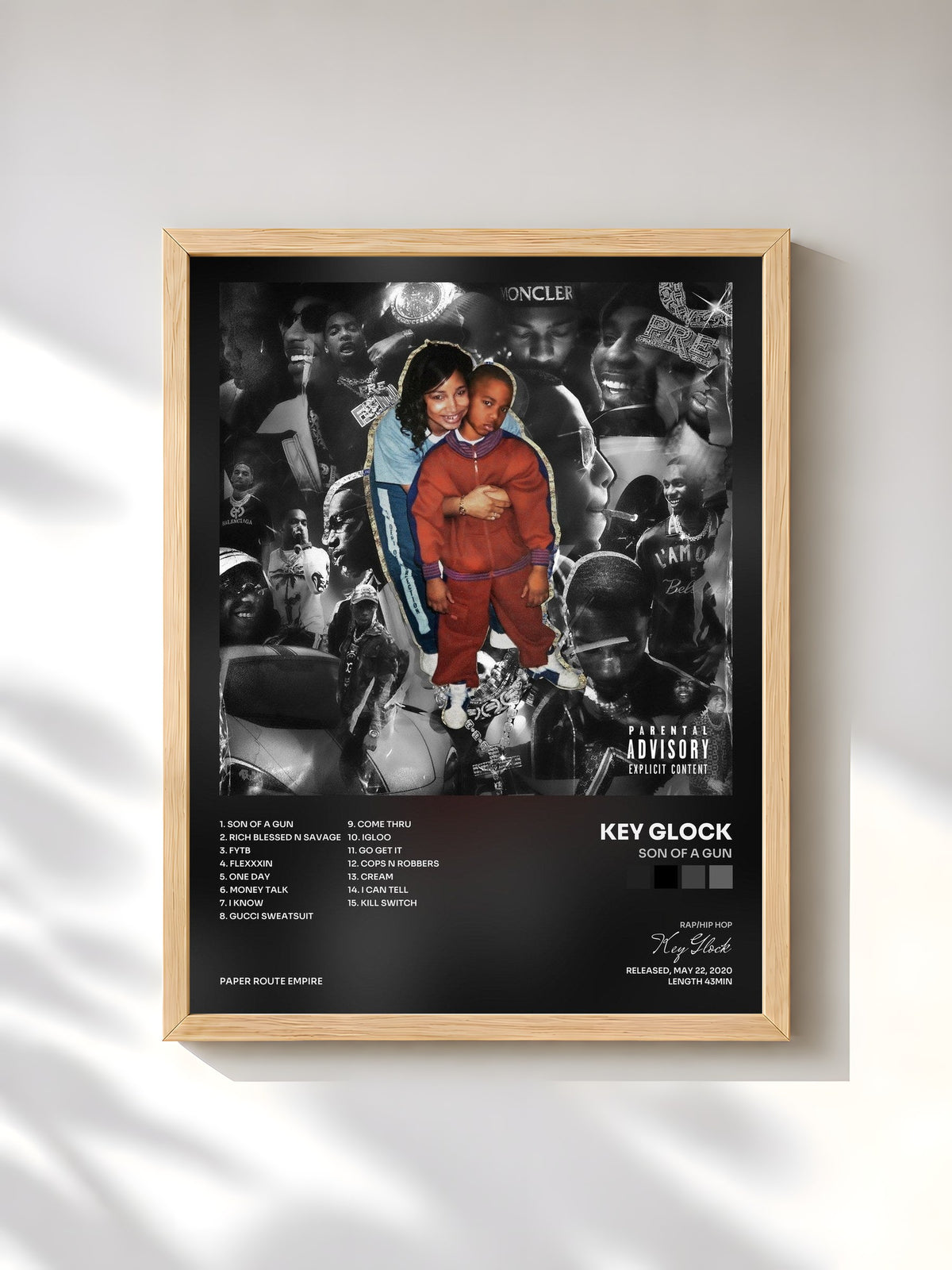 #bois Tableau de l'album Son Of A Gun de Key Glock, cadre en bois brut, imprimé et encadré en France