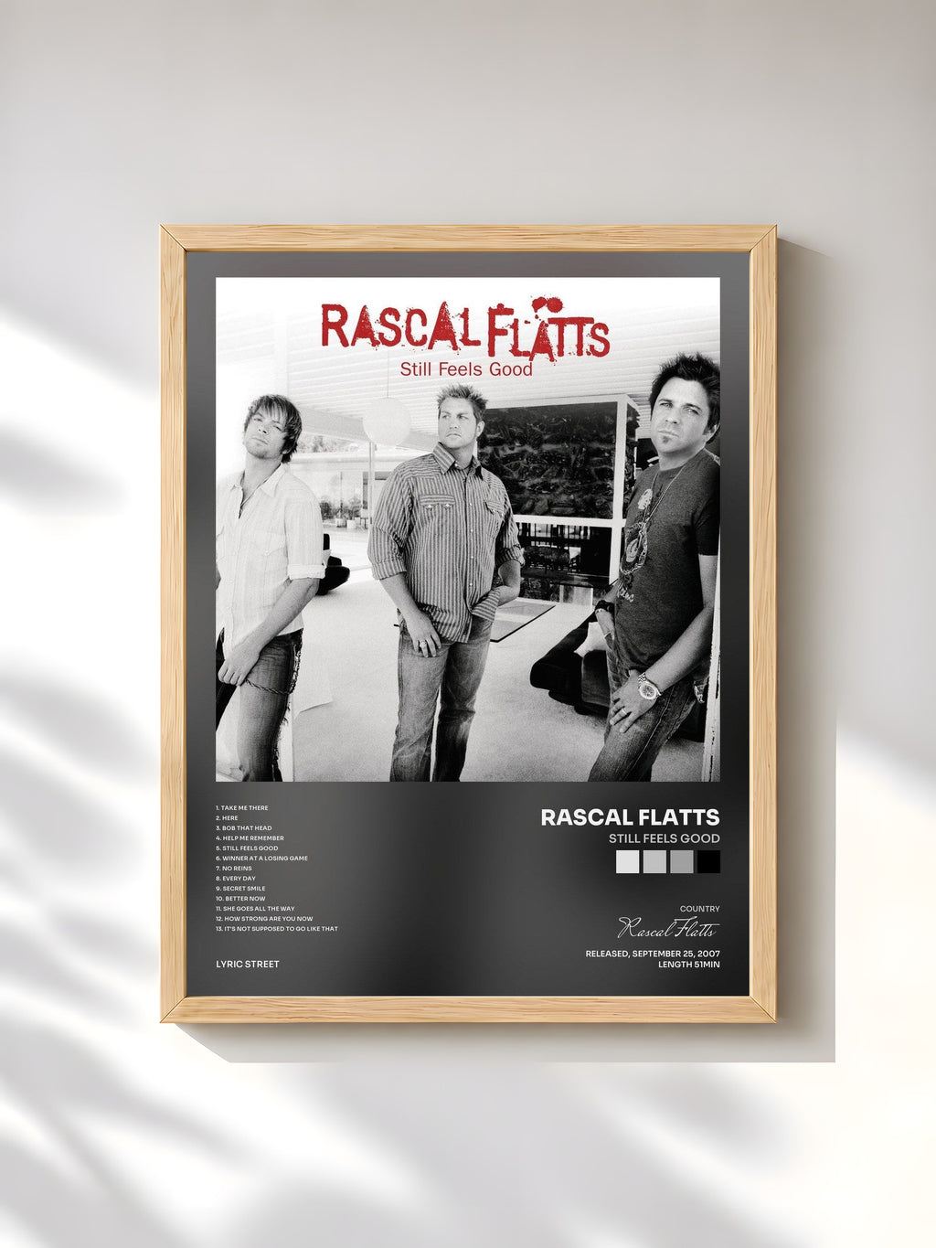 #bois Tableau de l'album Still Feels Good de Rascal Flatts, cadre en bois brut, imprimé et encadré en France