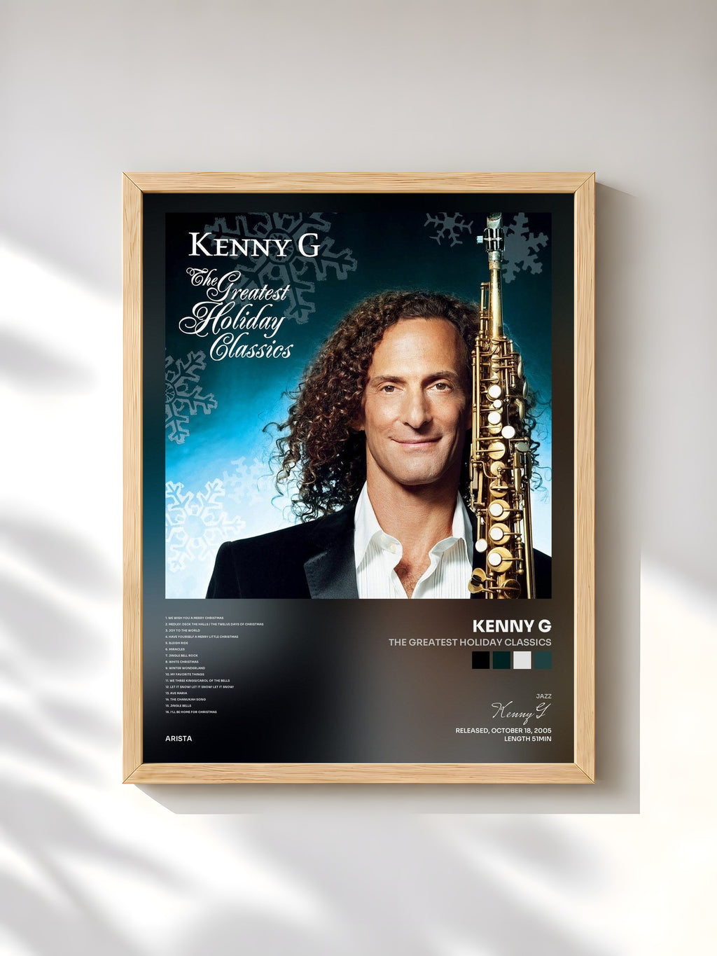 #bois Tableau de l'album The Greatest Holiday Classics de Kenny G, cadre en bois brut, imprimé et encadré en France