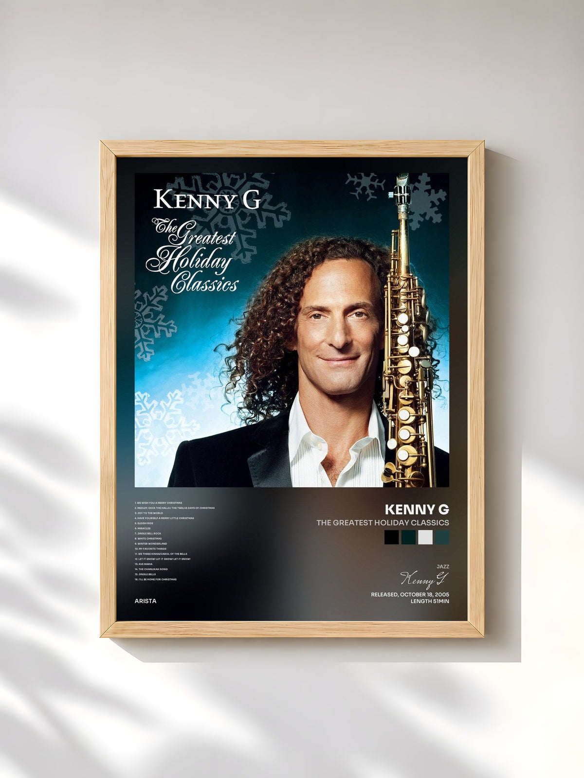 #bois Tableau de l'album The Greatest Holiday Classics de Kenny G, cadre en bois brut, imprimé et encadré en France