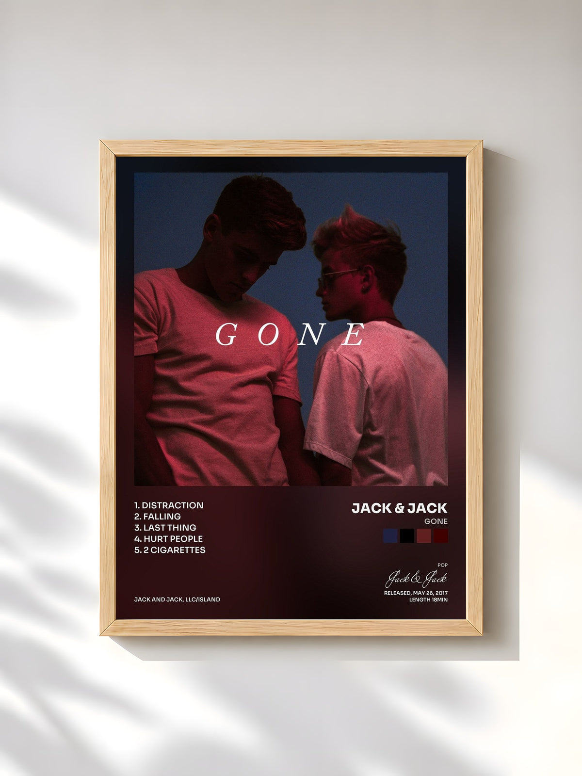 #bois Tableau de l'album GONE de Jack & Jack, cadre en bois brut, imprimé et encadré en France