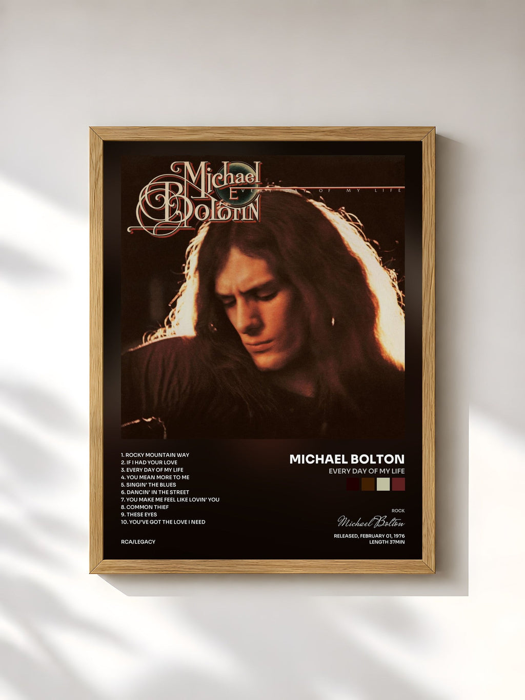 #bois Tableau de l'album Every Day of My Life de Michael Bolton, cadre en bois brut, imprimé et encadré en France