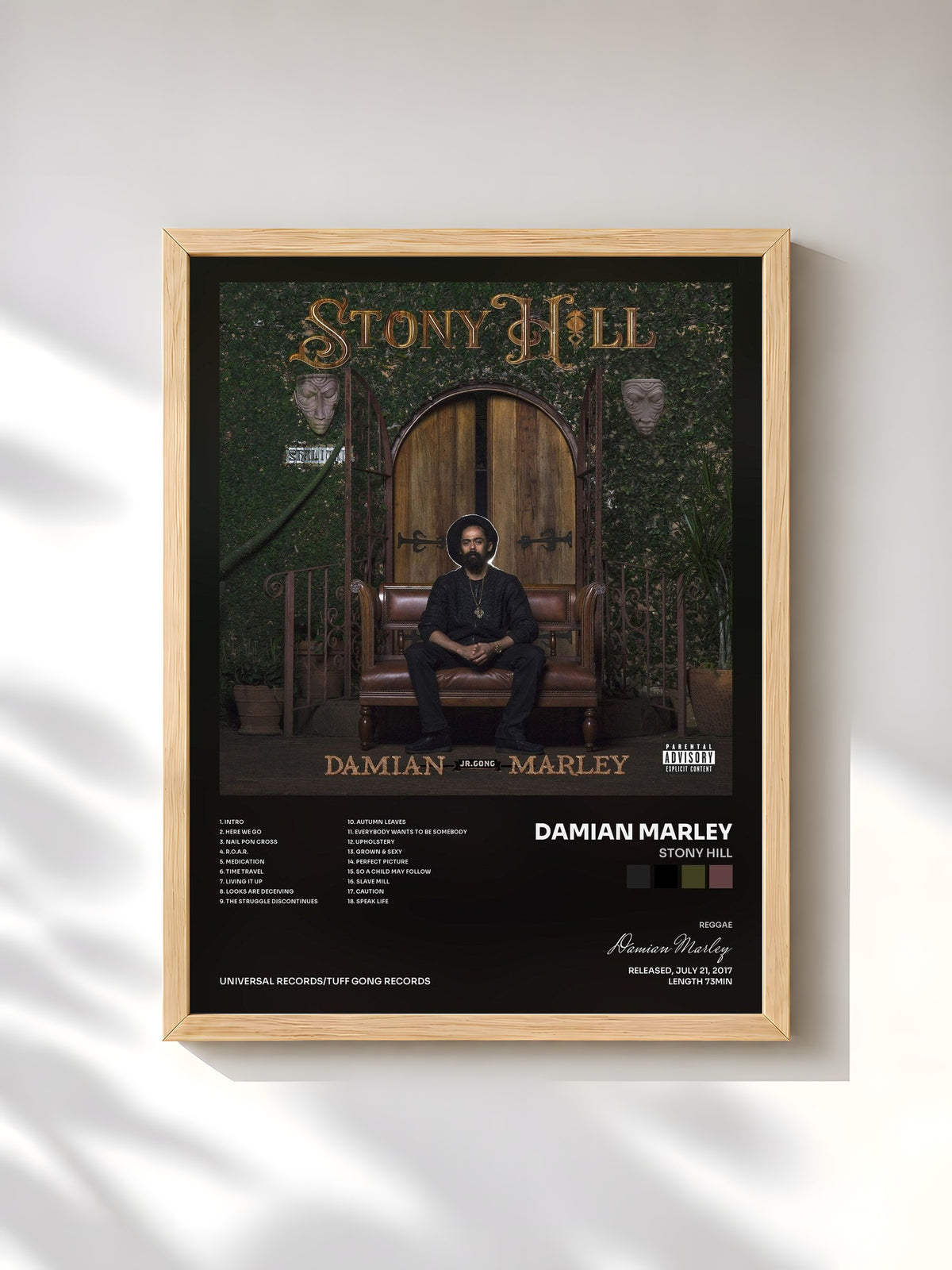 #bois Tableau de l'album Stony Hill de Damian Marley, cadre en bois brut, imprimé et encadré en France