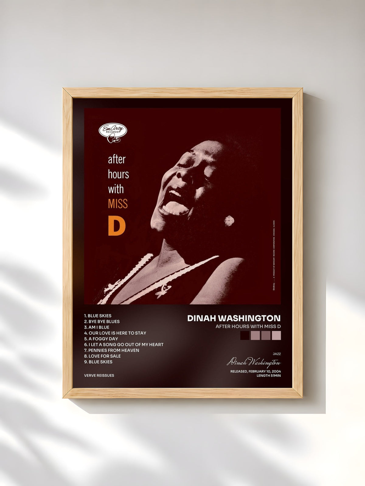 #bois Tableau de l'album After Hours With Miss D de Dinah Washington, cadre en bois brut, imprimé et encadré en France