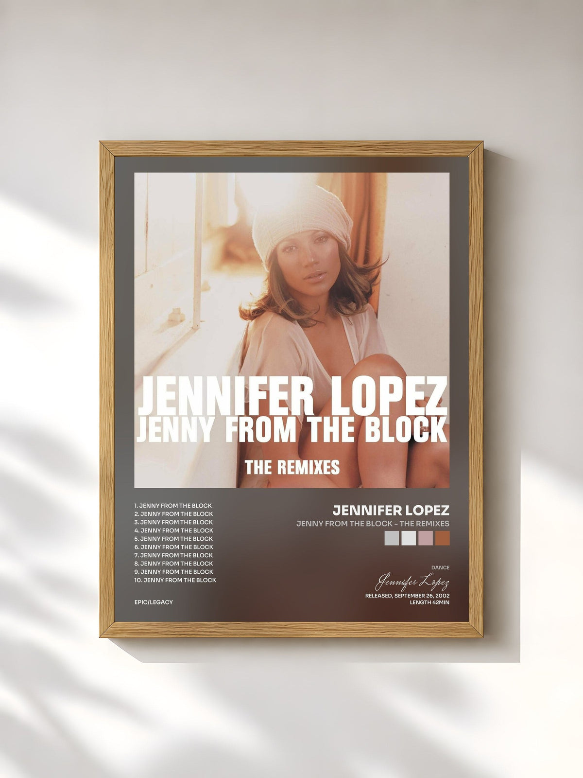 #bois Tableau de l'album Jenny From The Block - The Remixes de Jennifer Lopez, cadre en bois brut, imprimé et encadré en France