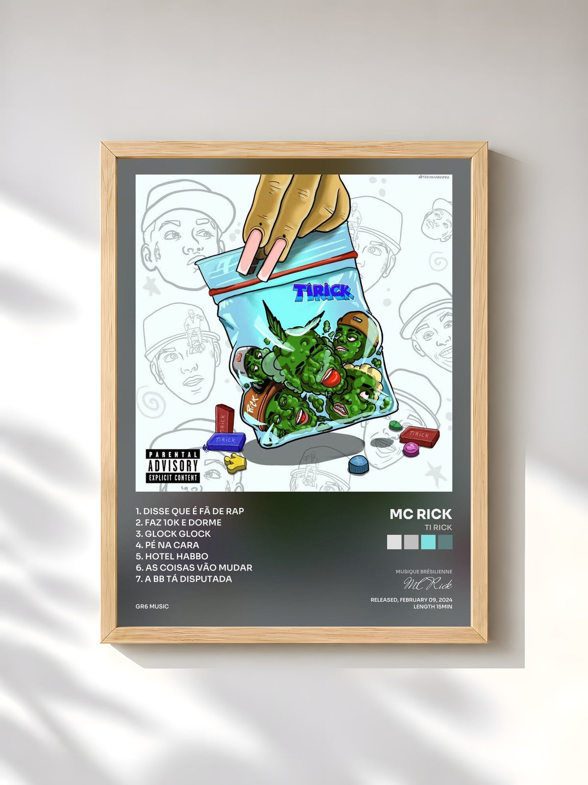#bois Tableau de l'album TI RICK de MC Rick, cadre en bois brut, imprimé et encadré en France