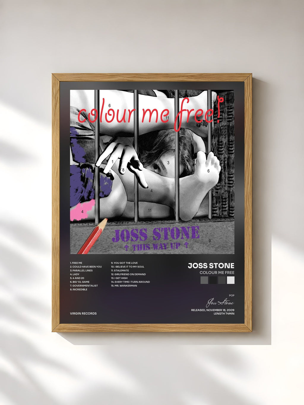 #bois Tableau de l'album Colour Me Free de Joss Stone, cadre en bois brut, imprimé et encadré en France