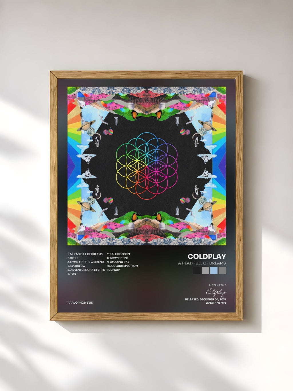 #bois Tableau de l'album A Head Full of Dreams de Coldplay, cadre en bois brut, imprimé et encadré en France